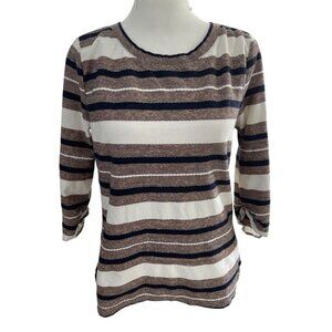 J Crew Black Multicolor Striped Crew Neck Pullover Knit Top